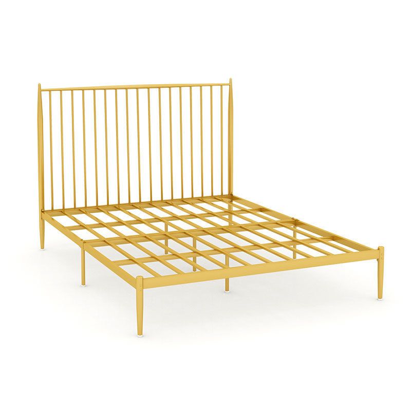 Contemporary Open Frame Bed Metal Standard Bed with Spindle Headboard Bed