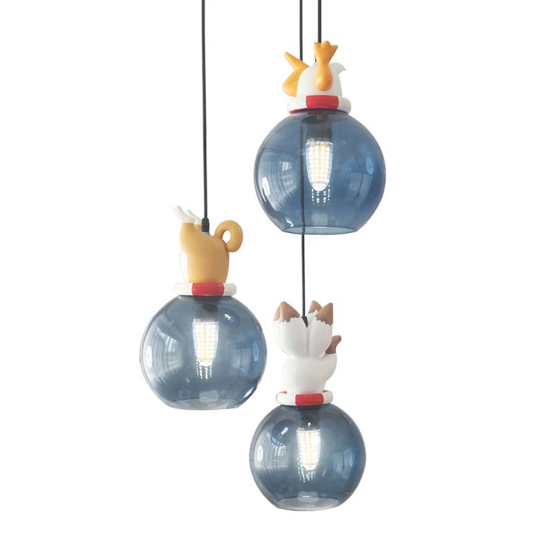 Cartoon Animals Resin Multi Pendant Light Kids 3 Heads Blue suspendu plafond plafond pour chambre