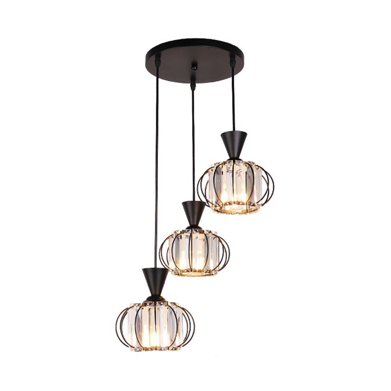 Ellipse Cage Multi-plafond Lampe moderne Iron MODERB BULB BLACK FINE PRENDANT PROSIBLE AVEC CRISTAL PRISMES OBIDE À l'intérieur