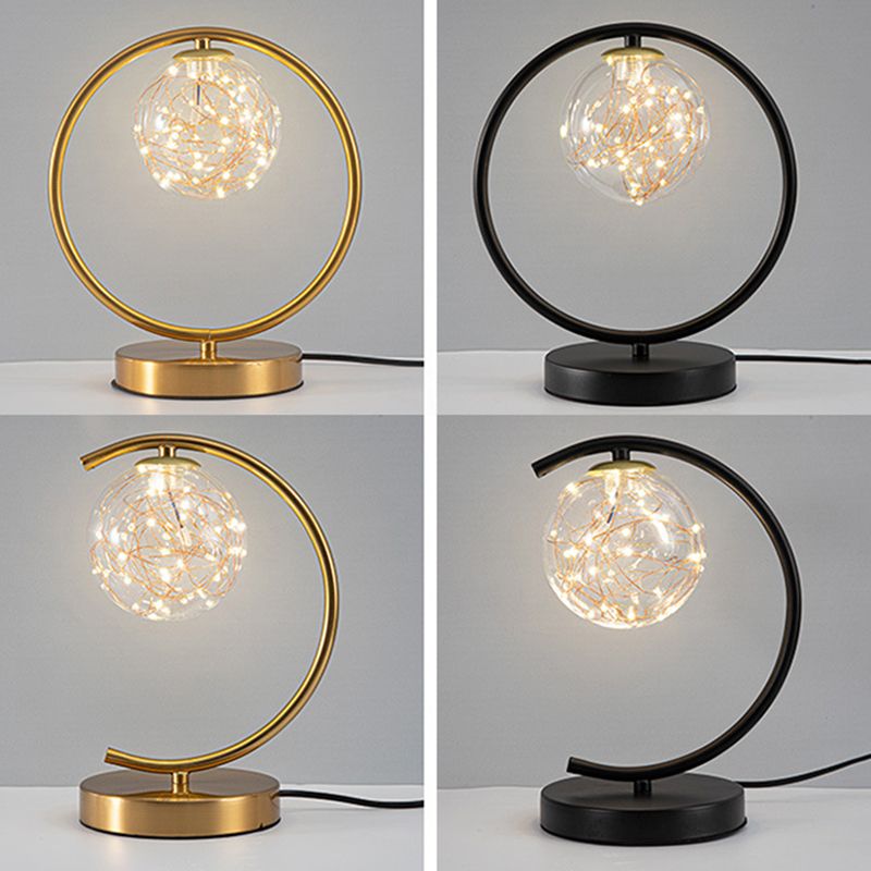 Ball Clear Glass Table Lamp Modern Starry LED Nightstand Light for Living Room