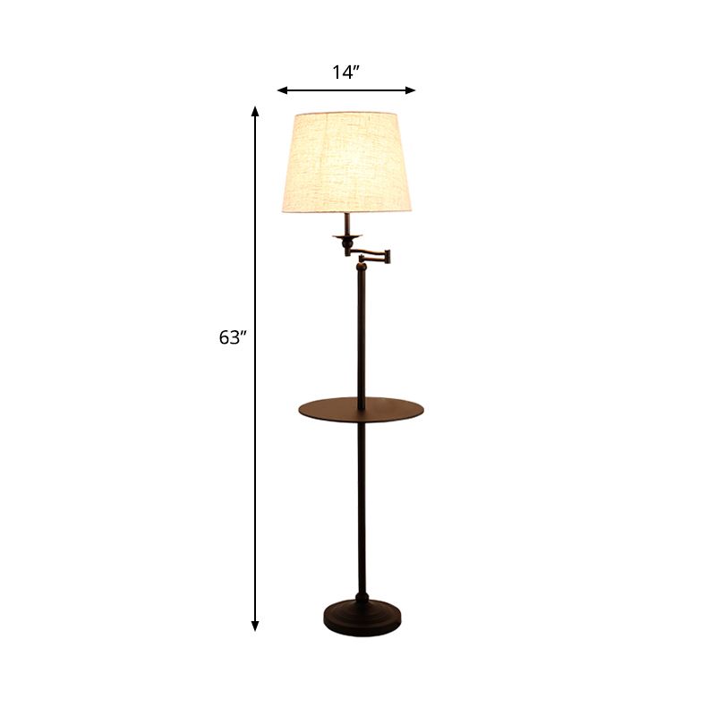 Black Finish Barrel Shade Floor Light Modernism Single Light White Fabric Standing Floor Lamp with Shelf