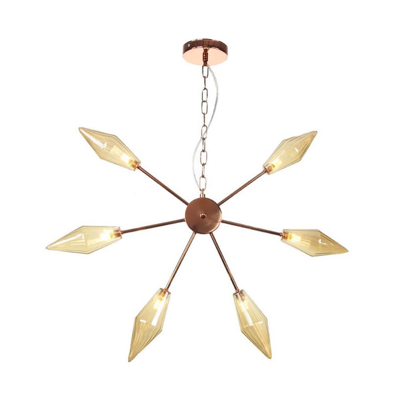 6/9/12 Lights Chandelier Lamp Industrial Sputnik Amber/Clear Glass Ceiling Light Fixture in Black/Copper/Chrome