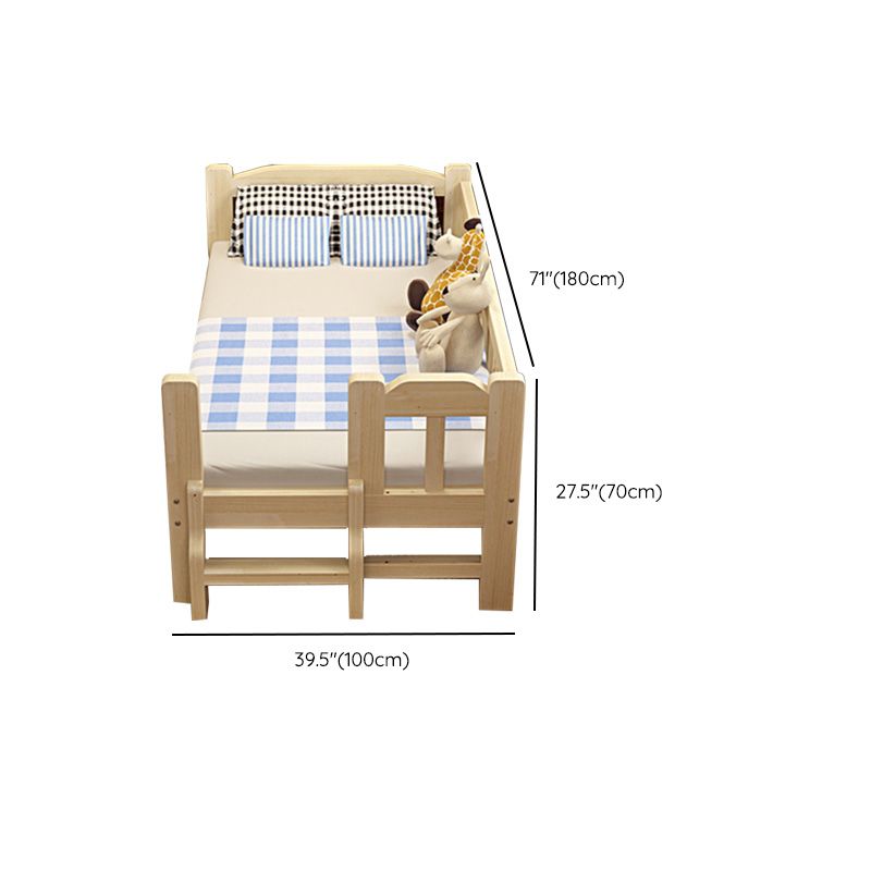 Contemporary Solid Wood Standard Bed with Detachable Guardrails in Natural