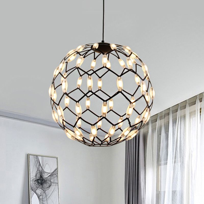 Hollow Design Metal Globe Chandelier LED Contemporary Hanging Lamp in Black/White