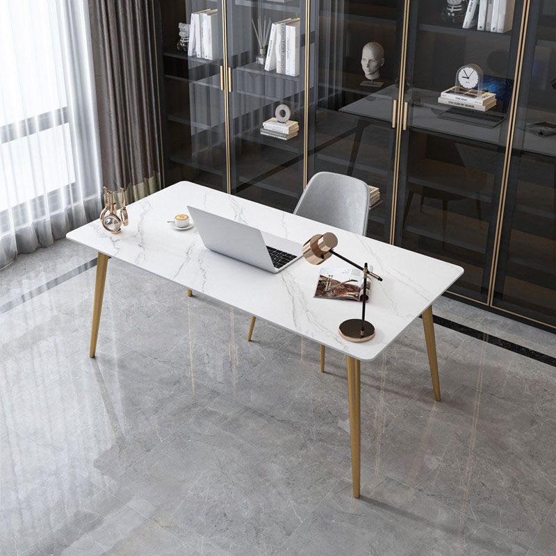 Glam Style Office Desk Rectangular Writing Desk with Metal Legs