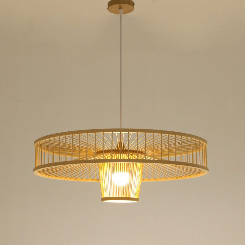 Éclairage de suspension d'ombre unique Bamboo de style moderne 1 lampe suspendue légère pour le chevet