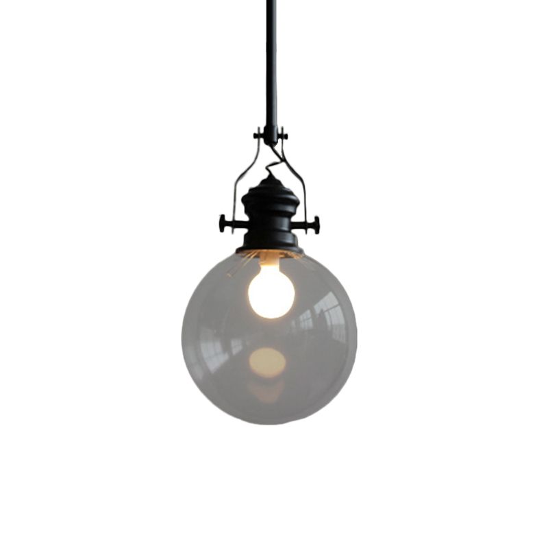 Globe Pendant Light Industrial 8"/10" Wide Single Light Clear Glass Hanging Lamp in Black