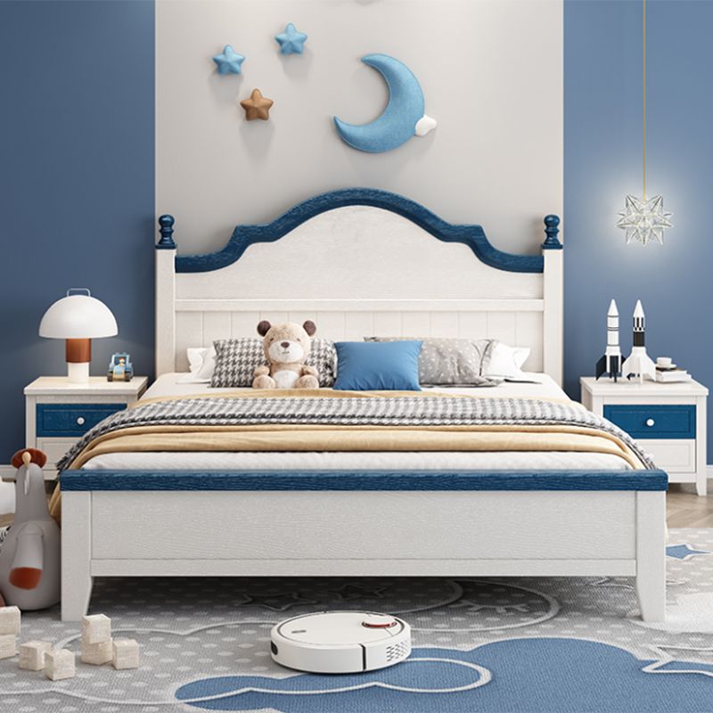 Contemporary Kids Bed White Solid Wood Panel Headboard Mattress with Drawers