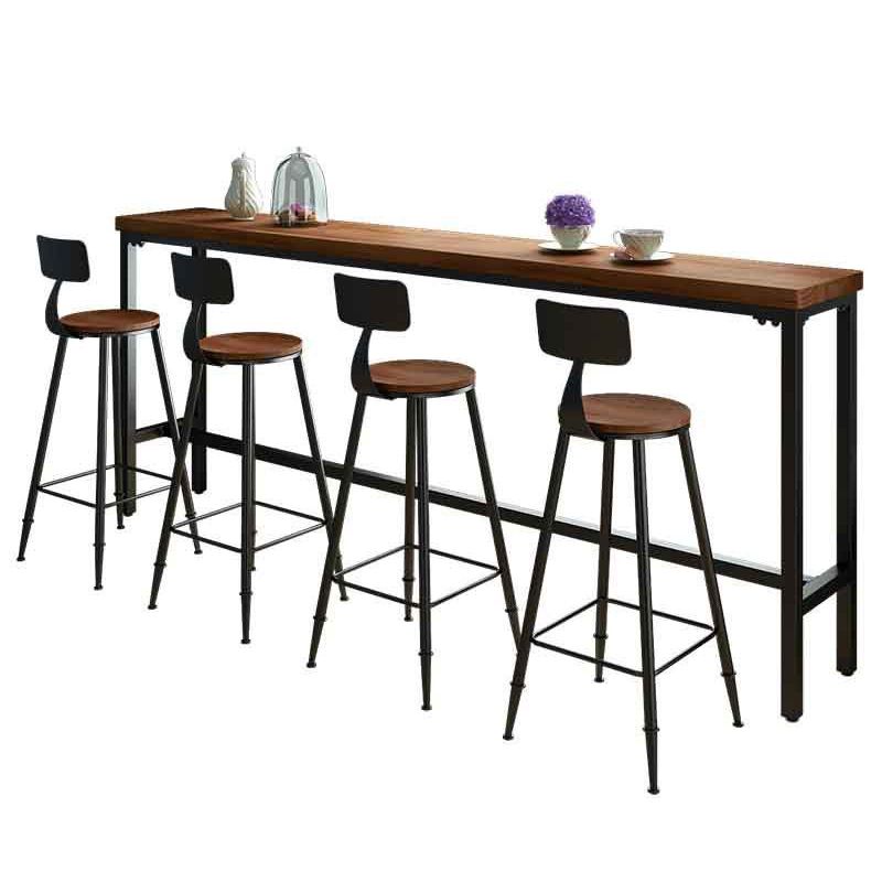 Pine Wood Bar Table Industrial Bar Table with Black Trestle Base