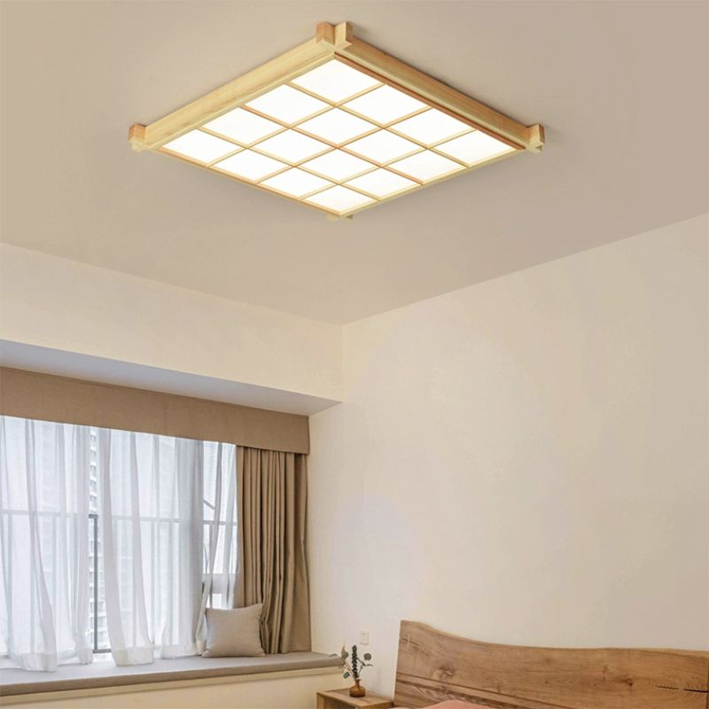 Modernism Single Beige Flush Mount Lighting Wooden LED Ceiling Light