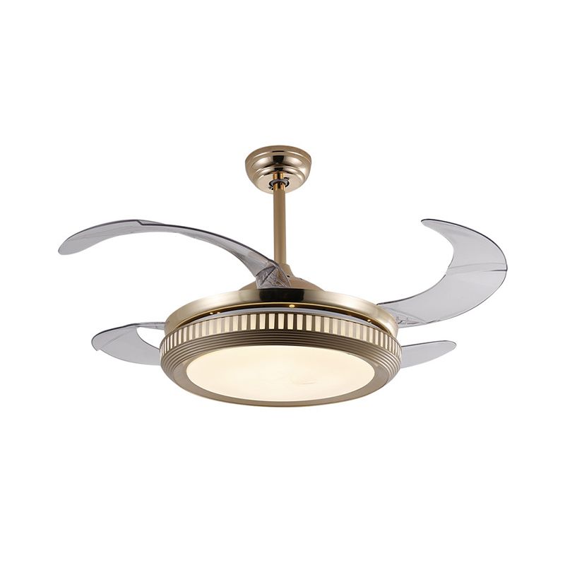 Metal Gold/White Semi Flush Circle LED 42" Wide Contemporary 4 Blades Hanging Fan Lighting, Remote Control/Frequency Conversion and Remote Control