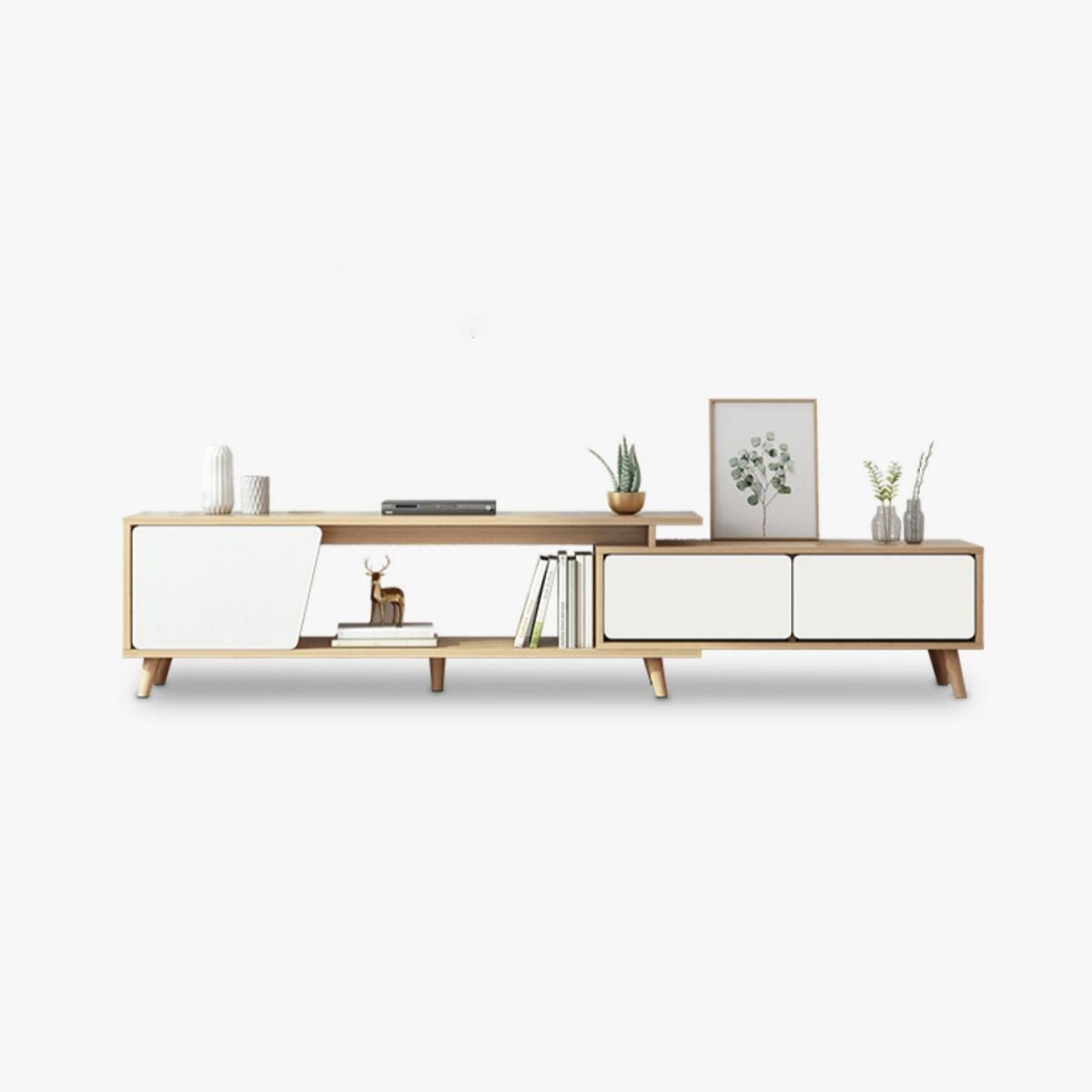 Scandinavian TV Media Stand with Drawers Engineered Wood TV Stand