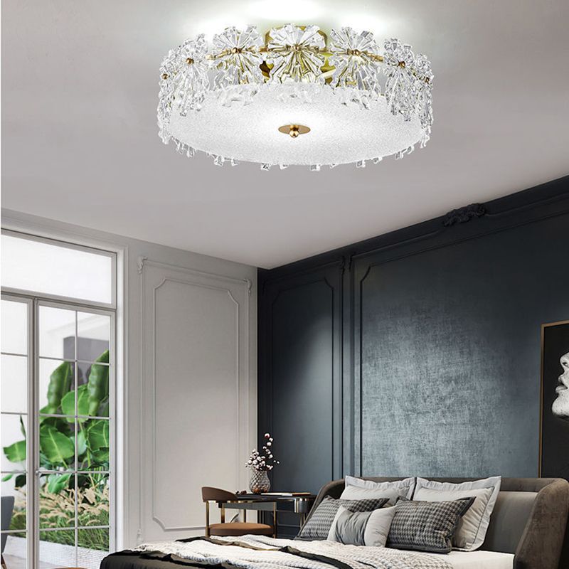 Modern Drum Flush Mount Lighting Crystal Multiple-Light Ceiling Lighting