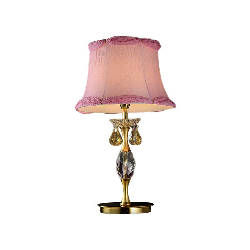 Bell Fabric Night Table Lamp Simple 1 Light Bedroom Nightstand Light in Pink with Crystal Urn Base