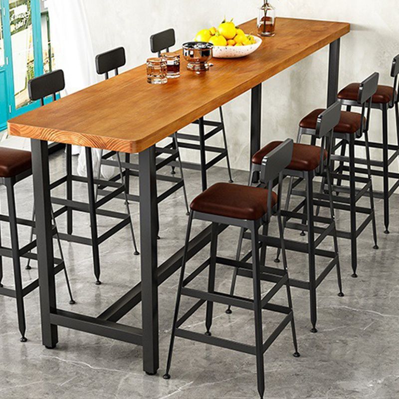 Industrial Rectangle Bar Table Solid Wood Bistro Table with Trestle Base in Black