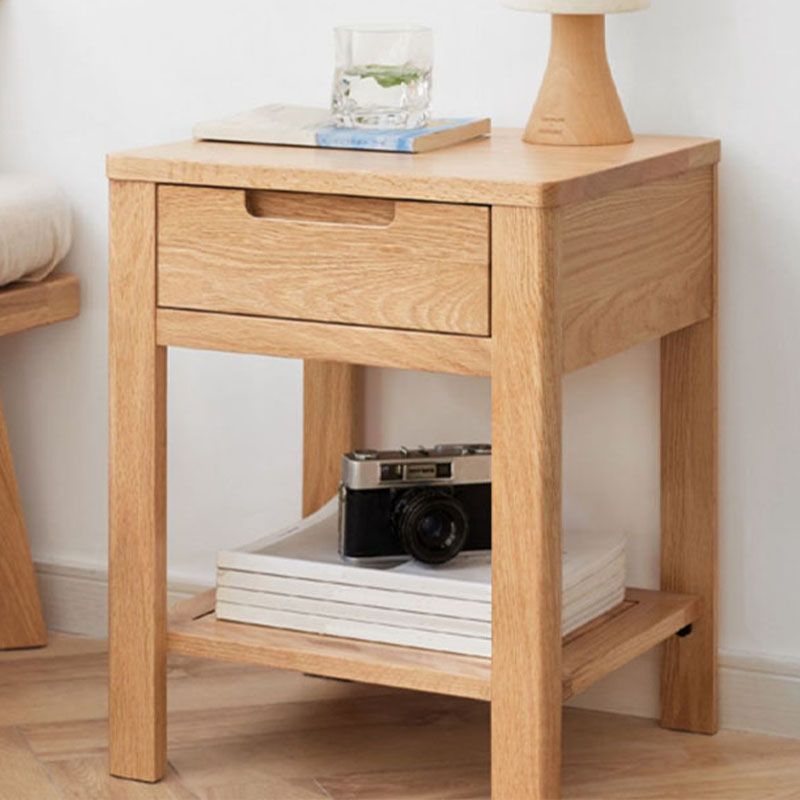 Scandinavian Wood Bedside Cabinet Open Storage with Shelf for Bedroom