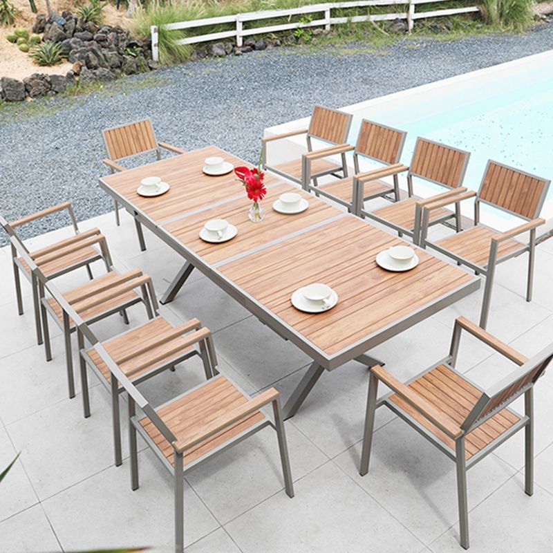 Modern Artificial Wood Courtyard Table Geometric Waterproof Outdoor Table