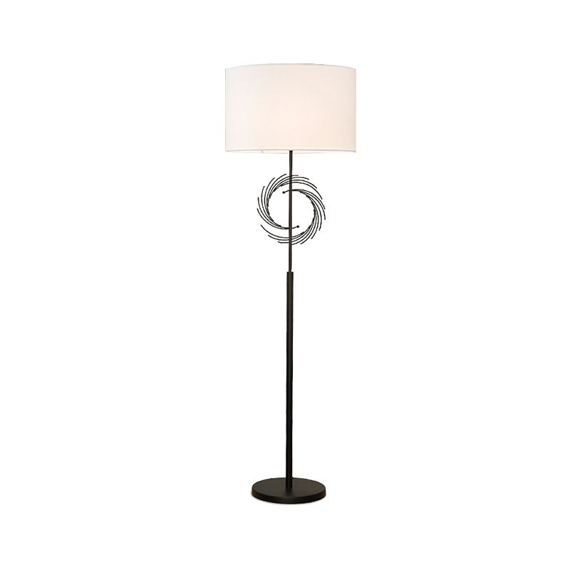 White/Black Circle Floor Light Simplicity 1 Bulb Metal Standing Lamp with Fabric Drum Shade