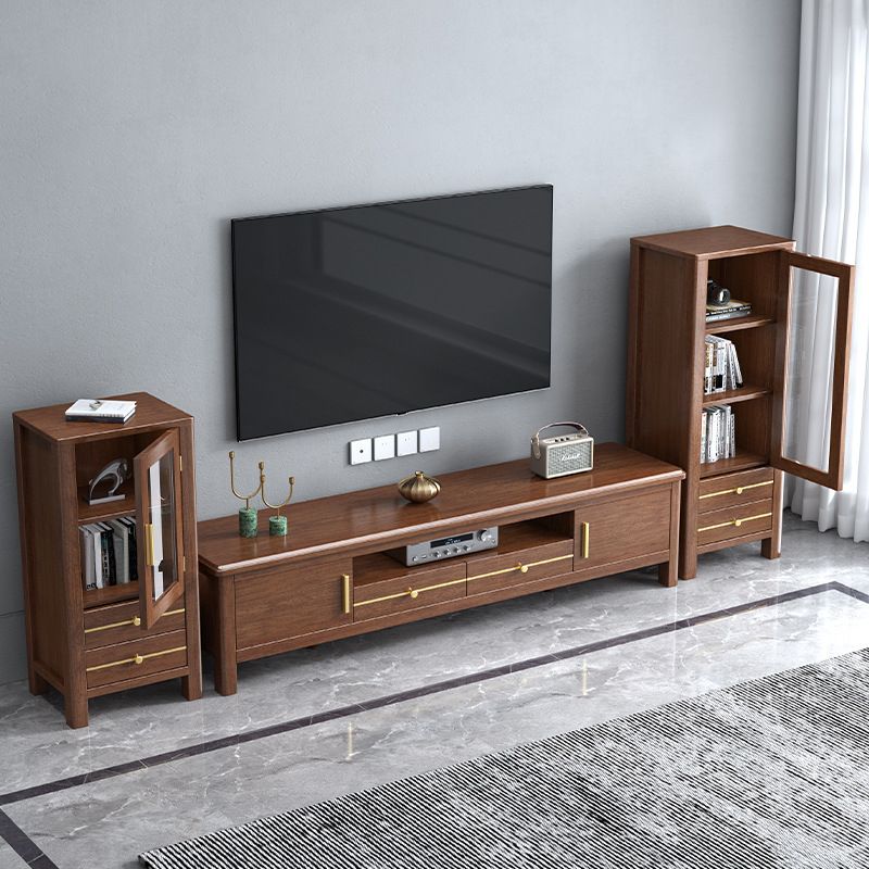 Traditional Walnut TV Stand Console Open Storage TV Media Stand for Living Room