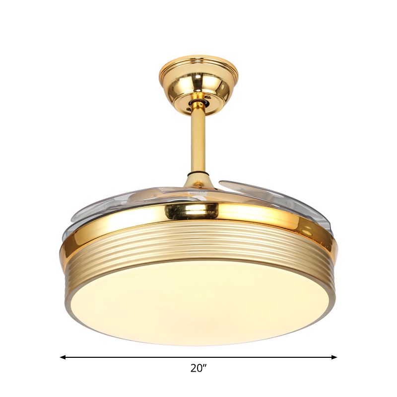 Nordic 20" Wide LED Ceiling Fan Light Gold Round Semi Flush Mount Lighting with Acrylic Shade, 4 Blades