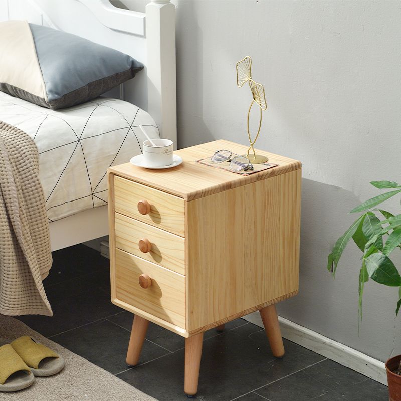 Solid Wood Standard Nightstand with Drawers Kids Bedside Table