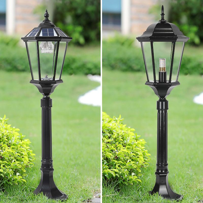 Clear Glass Black LED Ground Light Lantern Retro Style Solar Lawn Lighting for Outdoor