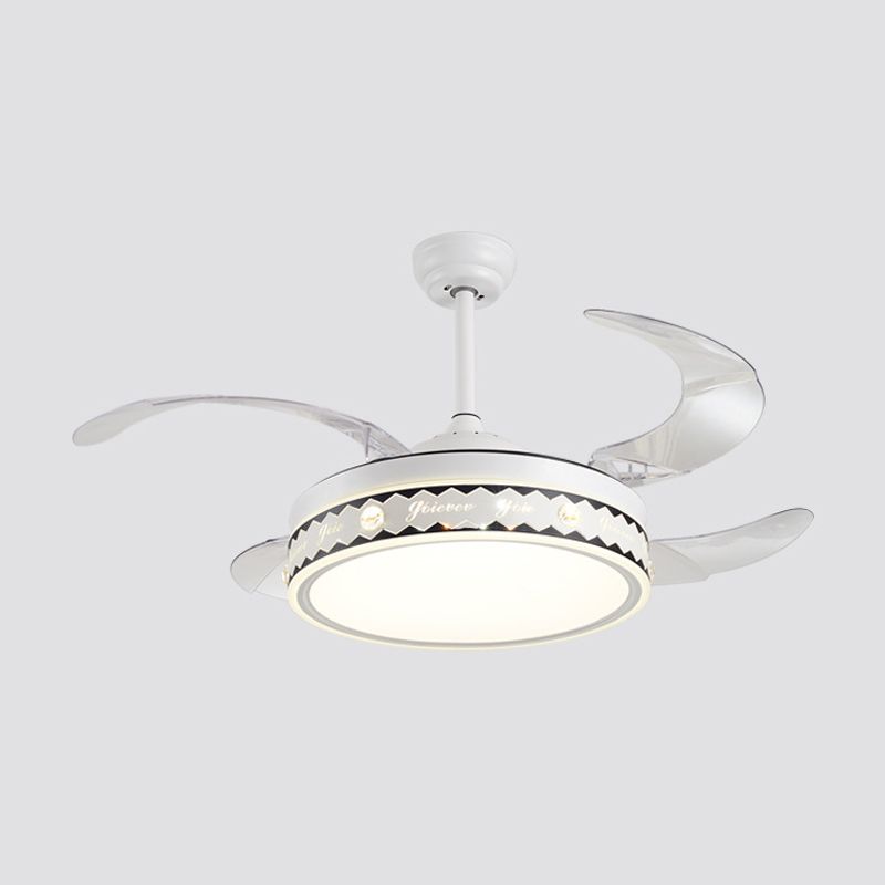 Trommelschaduw 4-blade hangende ventilatorlamp eenvoudige LED witte semi-spoelbevestiging, 20 "breed