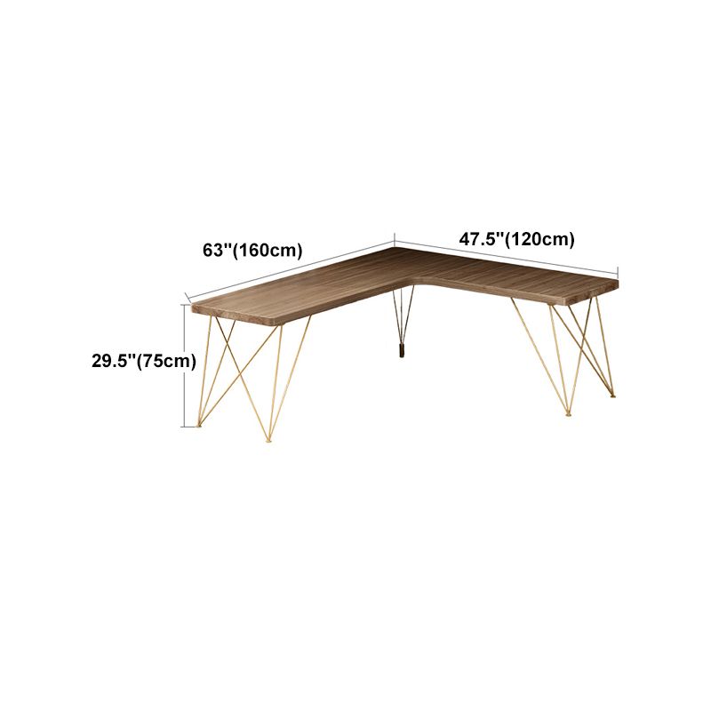 Glam Style Office Desk Solid Wood L-Shaped Desk with Gold Frame