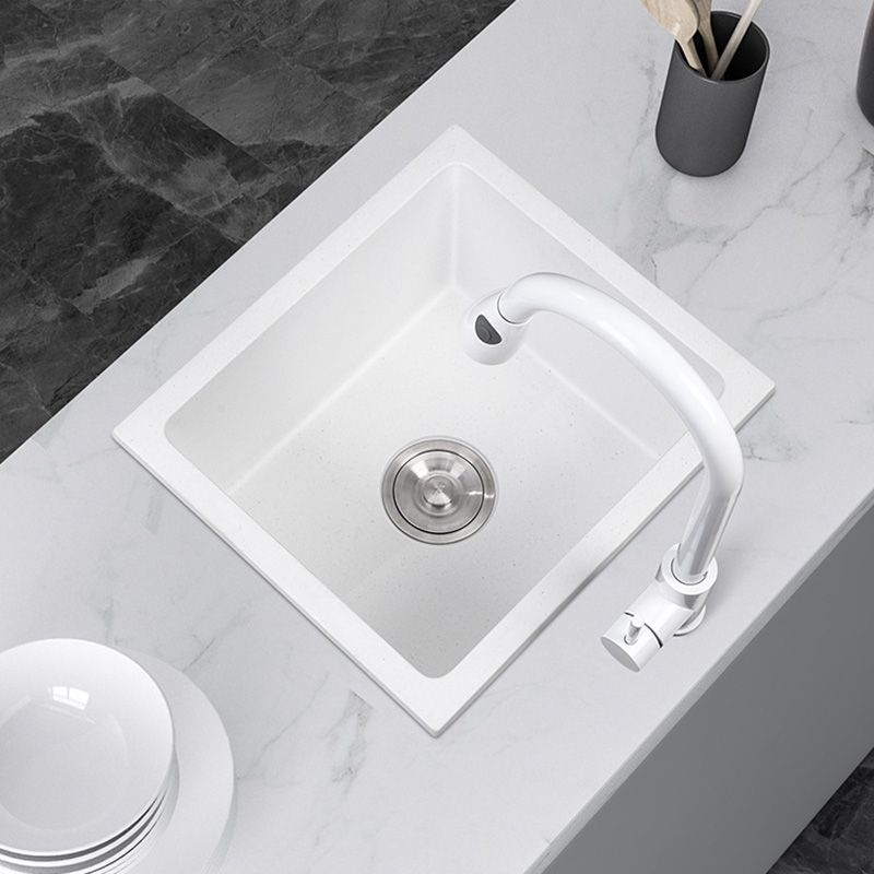 Contemporary White Quartz Kitchen Sink Drop-In 1 Holes Single Bowl Sink