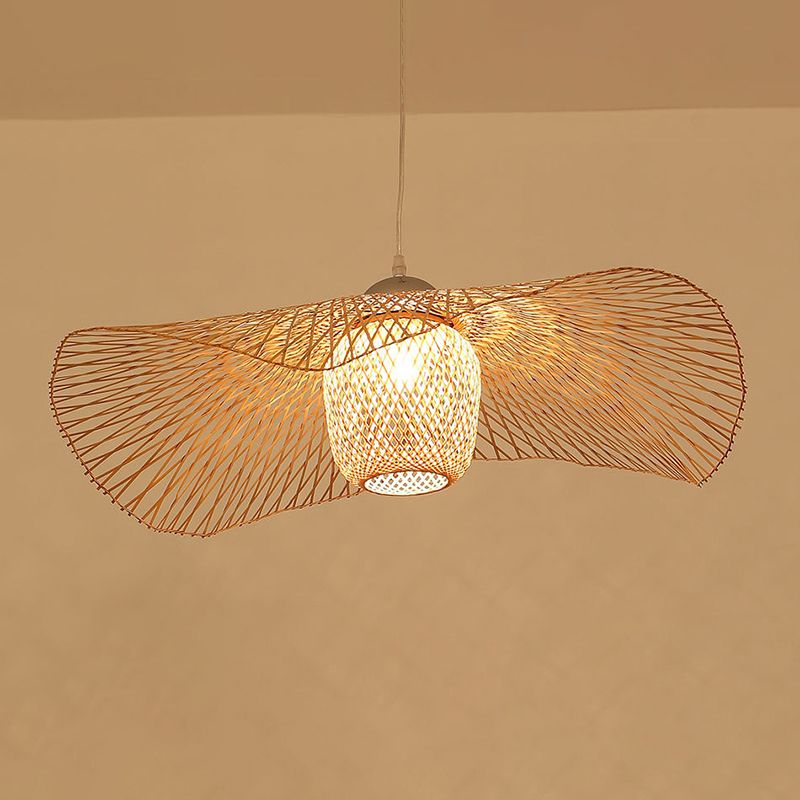 Luce a soffitto di bambù di foglia di lotus moderna a sospensione a sospensione a legno per il ristorante