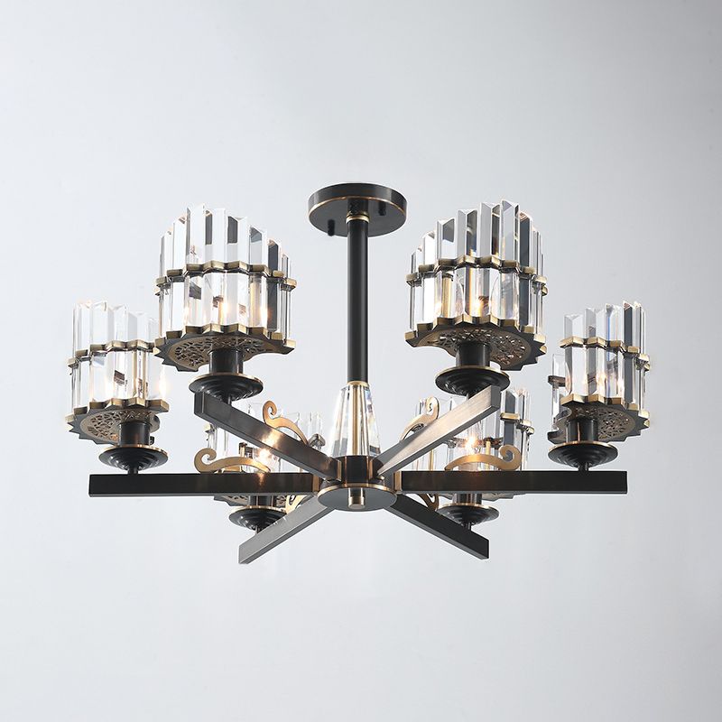 Minimalism Starburst Ceiling Flush 6 Heads K9 Crystal Semi Flush Mount Light Fixture in Black