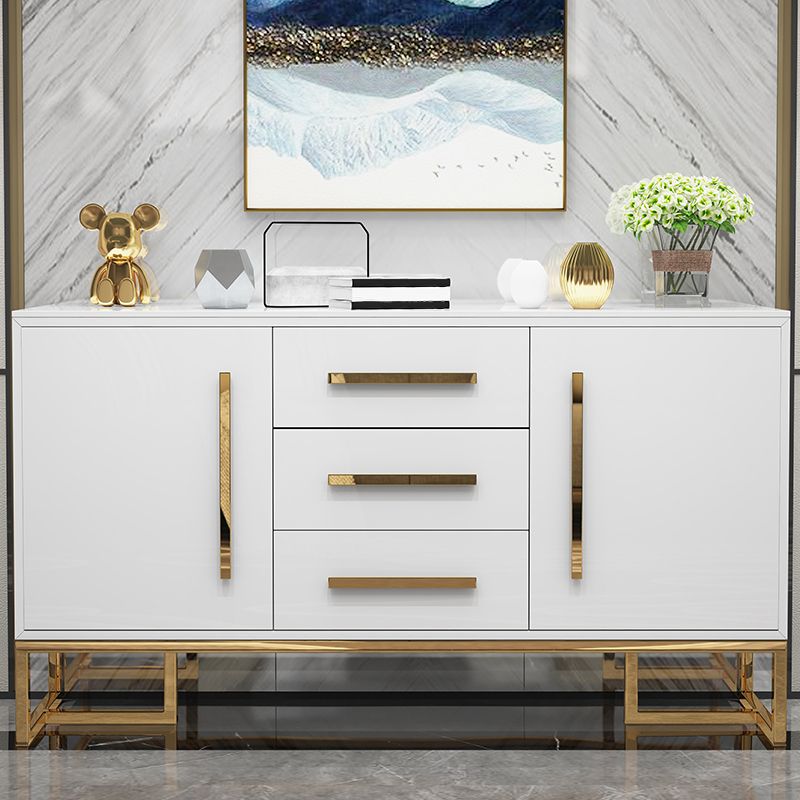 Glam Stone and Wood Sideboard 47.5"L Buffet Kitchen Sideboard with Drawers and Storage