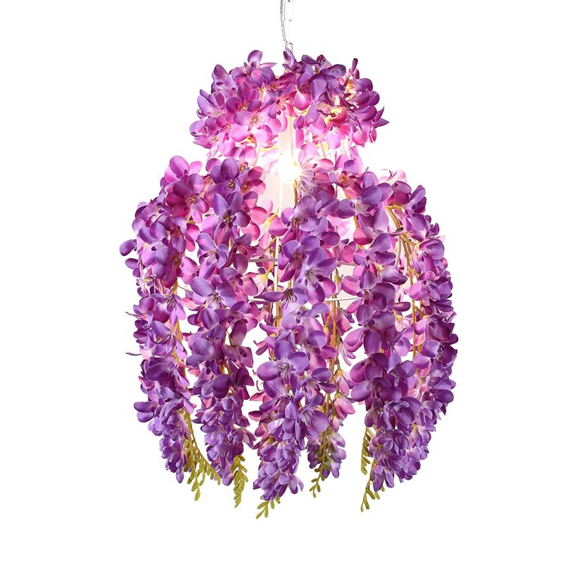 Purple Floral Hanging Lamp Antique Metal 1 Bulb Restaurant LED Suspension Pendant