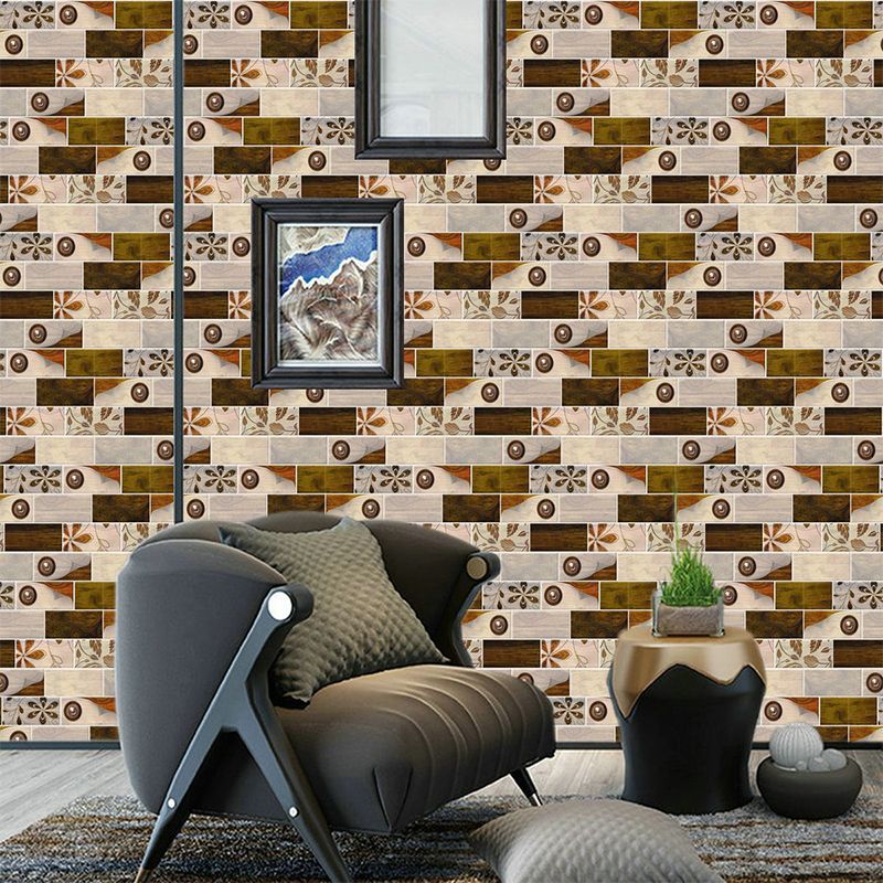 Brown Floral Print Brick Wallpapers Peel and Stick Retro Bathroom Wall Decoration