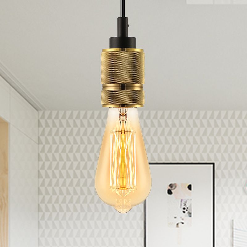 1 Head Metal Suspension Lamp Vintage Style Golden Exposed Bulb Bedroom Mini Ceiling Fixture