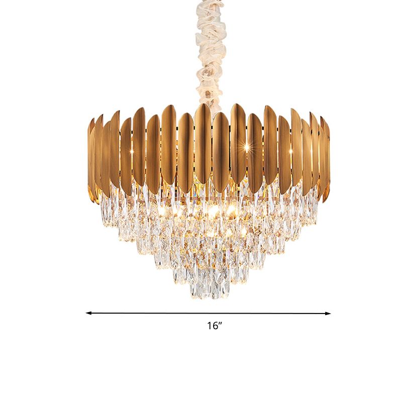 Faceted Crystal Cone Chandelier Pendant Light Postmodern 6/10 Heads 16"/19.5" Wide Brass Hanging Light Fixture