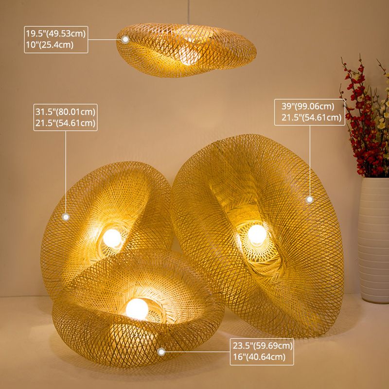 Hat Shape Dinning Room Pendant Lighting Fixture Bamboo Modern Modern Hanging Lamp Kit en beige