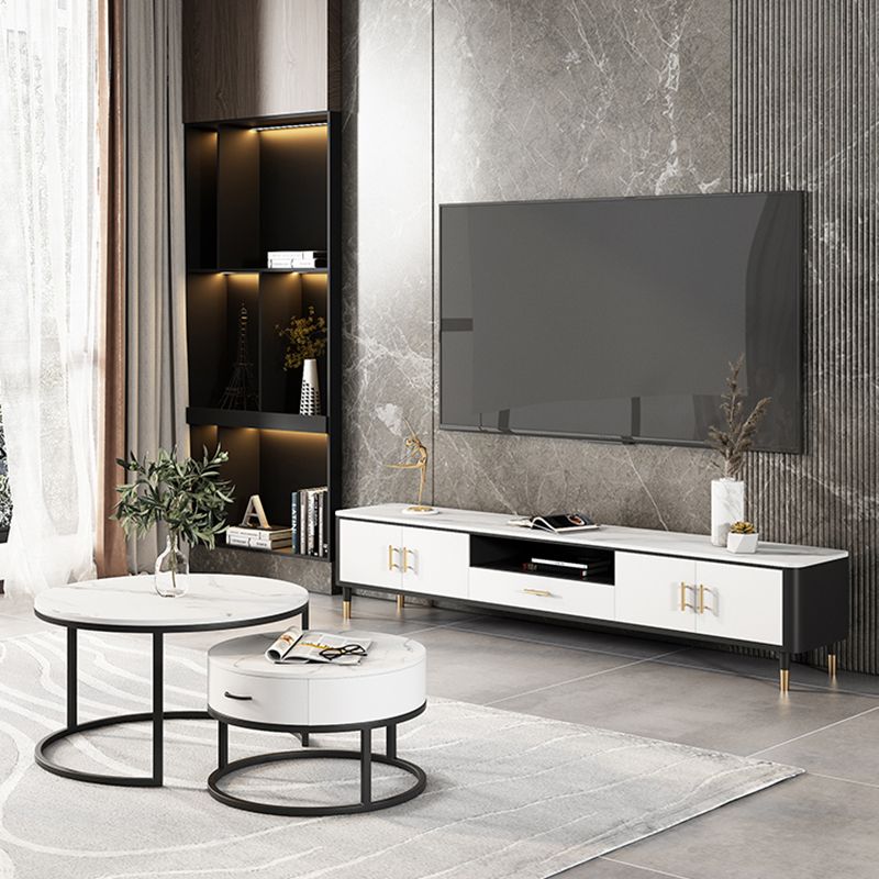 Glam Style TV Stand Open Storage TV Stand Console with 4-Door