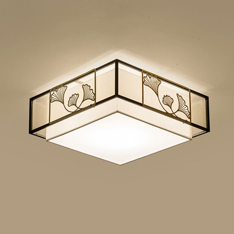 New Chinese Style Ceiling Lamp Geometry Shape Ceiling Light with Fabric Shade for Bedroom