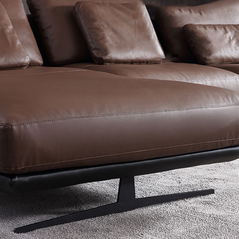 Square Arm Sofa and Chaise Genuine Leather Dark Brown Sectional for Living Room