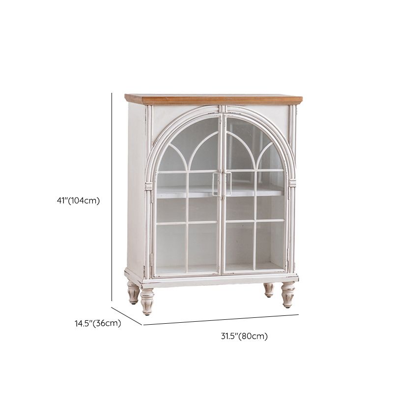 Traditional Glass Doors Display Stand Pine Wood Storage Cabinet for Dining Room