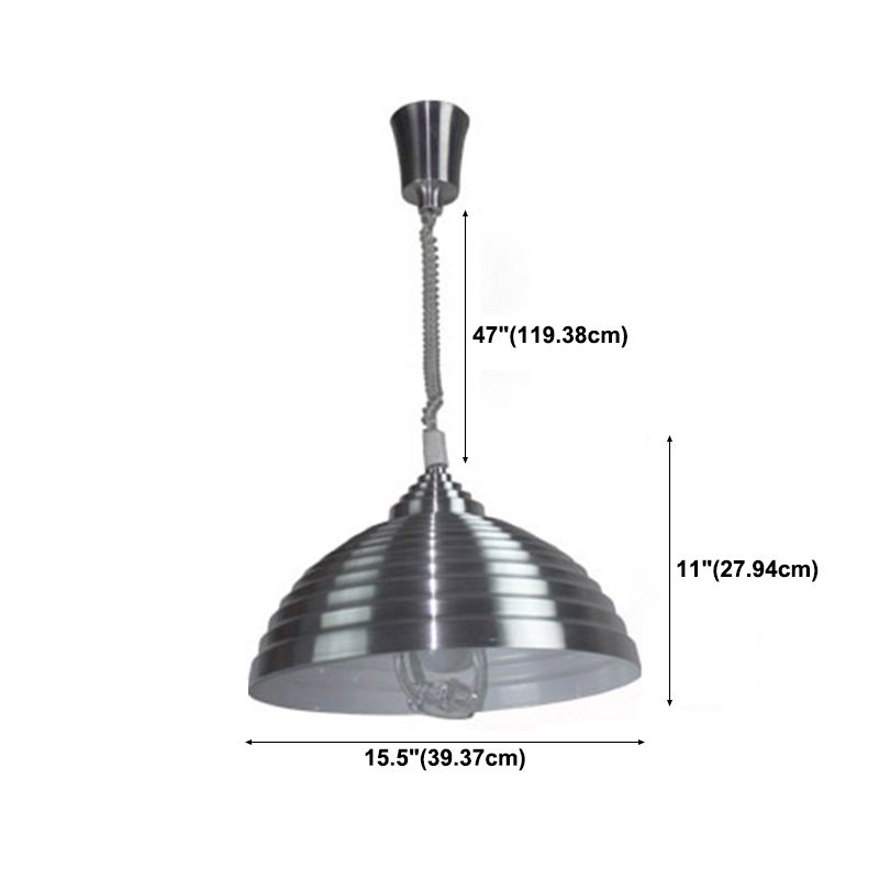 Lámpara colgante de 1 luz, moderna luz de metal de tono de cúpula acanalada para sala de estar