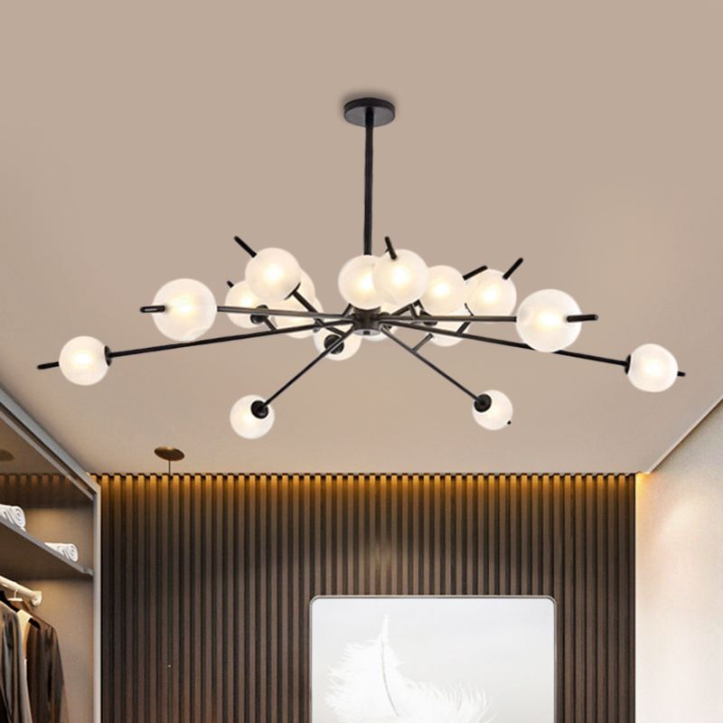 Post Modern Black/Gold Branch Chandelier with Bubble Shade 18 Lights Frosted Glass Hanging Lamp