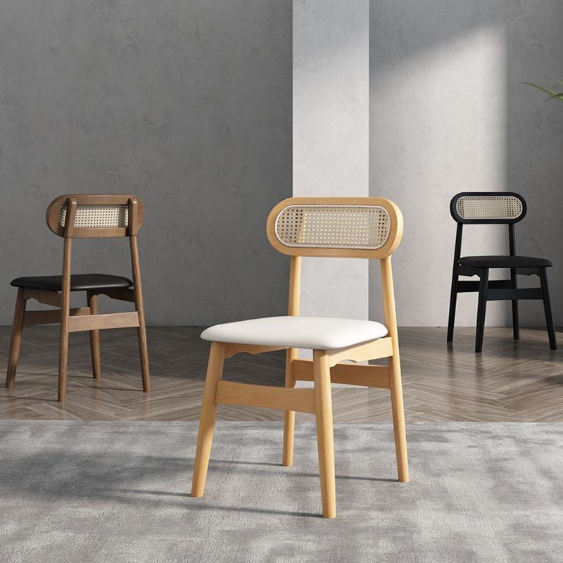 Rattan Dining Chairs Open Back Dining Side Furniture with Wood Legs in Matte Finish