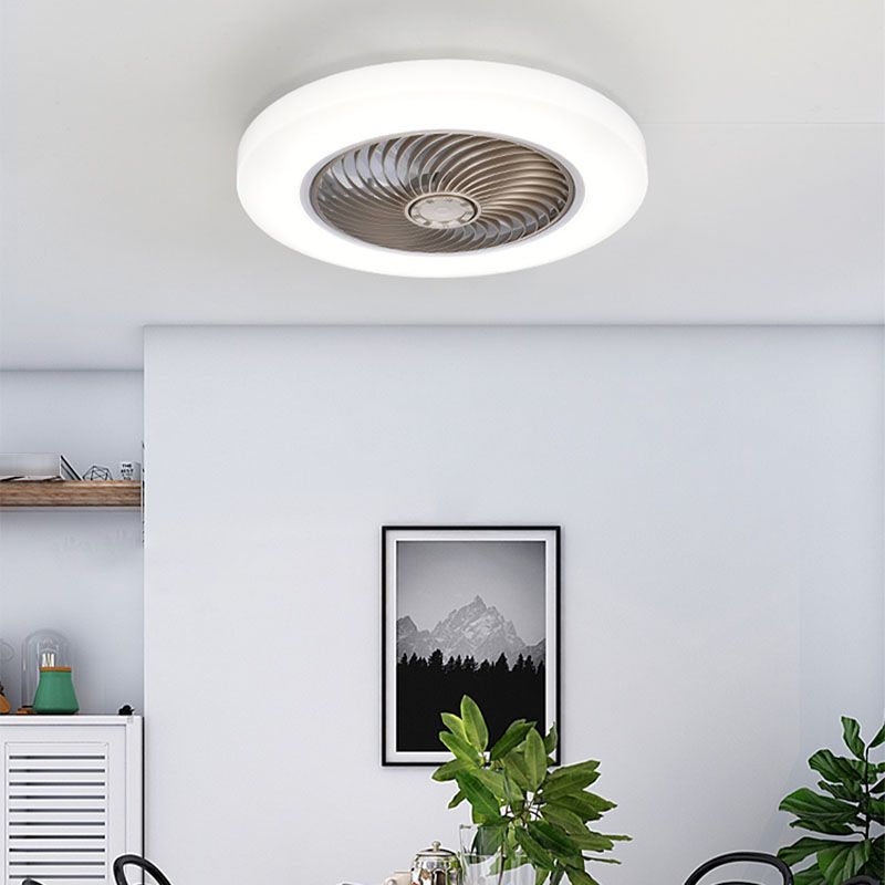 Ventilateur de plafond LED créatif moderne Light Fer Whited Iron Circular Mount avec une teinte acrylique