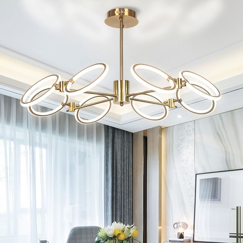 Circle Chandelier Lamp Modern Metal 8 Lights Gold Hanging Ceiling Light in Warm/White Light