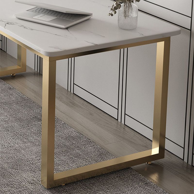 Glam Rectangular Writing Desk Stone Office Desk with Metal Legs