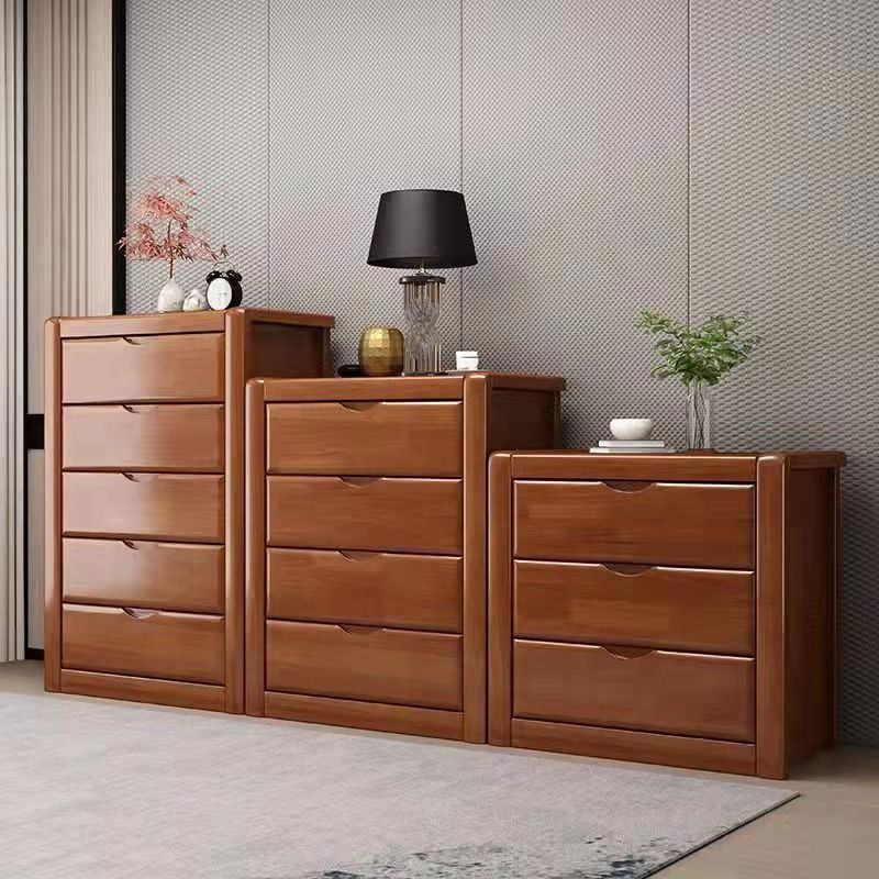 Modern 15.74" Wide Accent Chest Brown Rubberwood Chest with Drawers