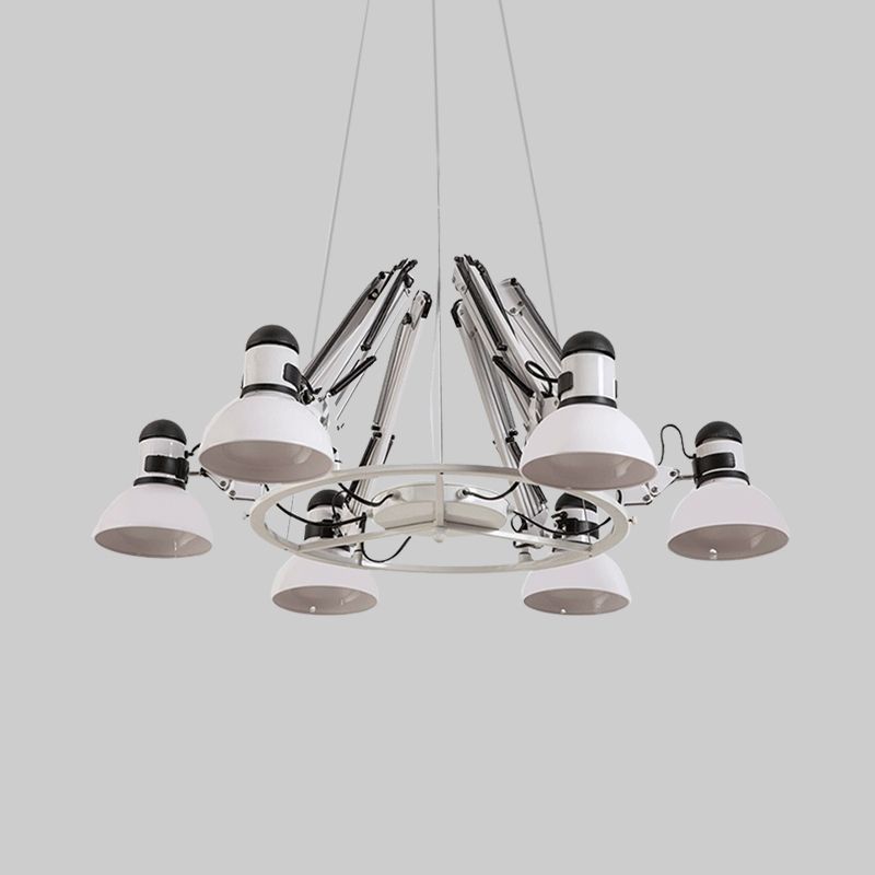 6-Heads Chandelier Lighting Vintage Domed Metal Hanging Ceiling Lamp in White with Swing Arm