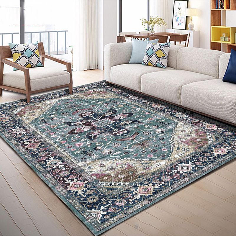 Moroccan Medallion Print Rug Multicolor Polyester Carpet Stain Resistant Area Rug for Home Decor